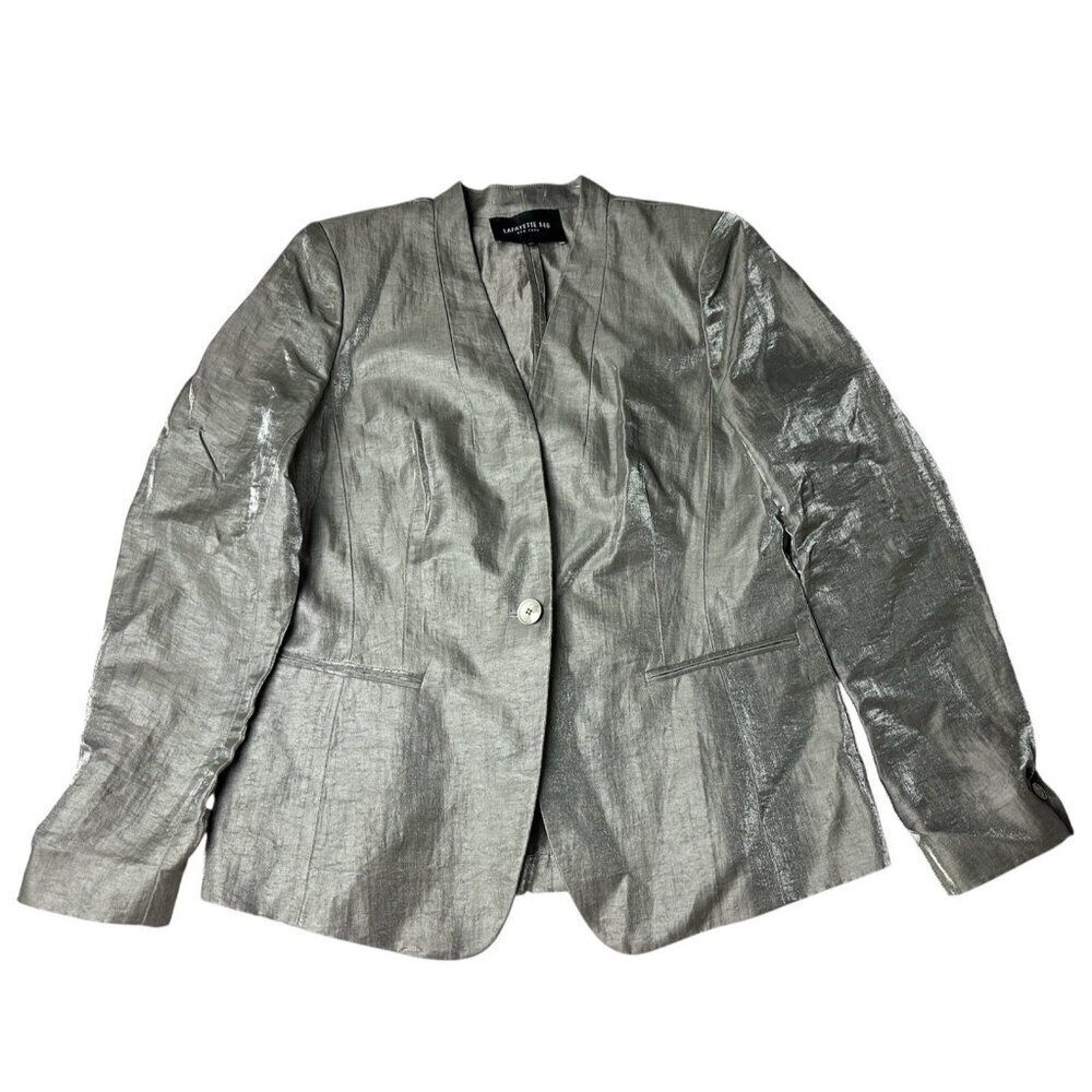 Lafayette 148 New York Silk Bronze Metallic One Button Evening Jacket Size 10